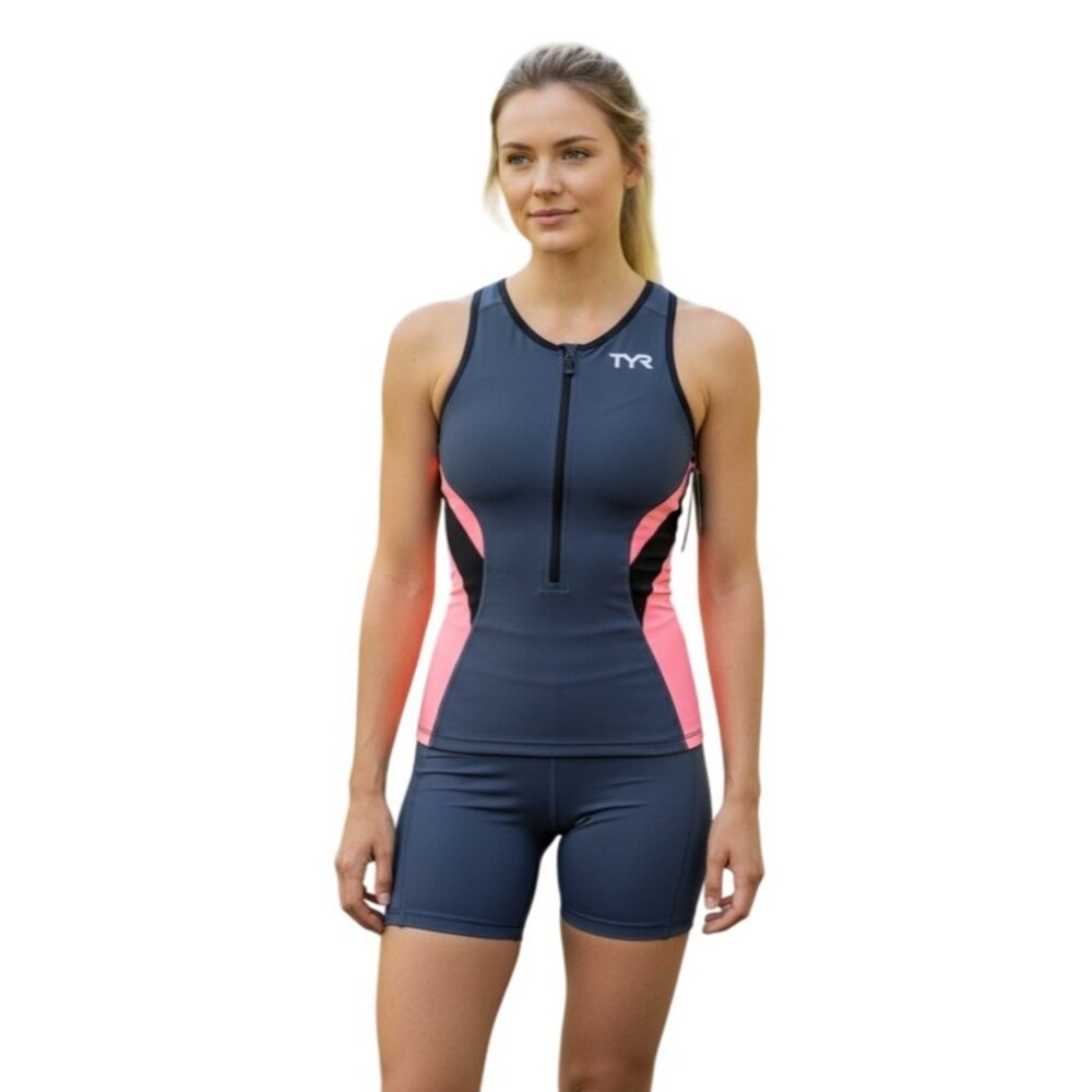 TYR WOMEN'S COMPETITOR SINGLET, GRAY/CORAL, Size XS